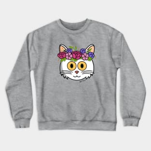 White kitty with flower crown Crewneck Sweatshirt